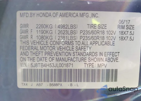 2018 Acura Rdx Technology z USA, uszkodzony, nr VIN 5J8TB4H53JL001871